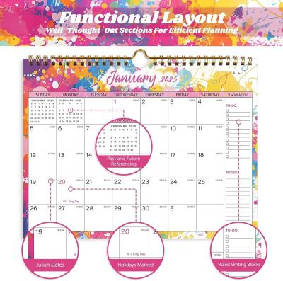 China Full Color Printing Custom Wall Calendar with Major US Holidays Marked and Glossy Paper Type for sale