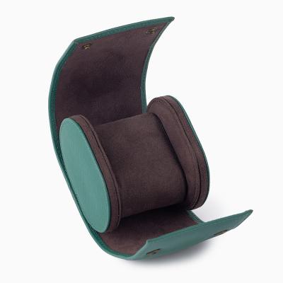China Genuine leather/Superior velvet genuine leather green watch travel case 1 slot roll geniun leather luxury watch roll genuine leather travel watch roll case for sale