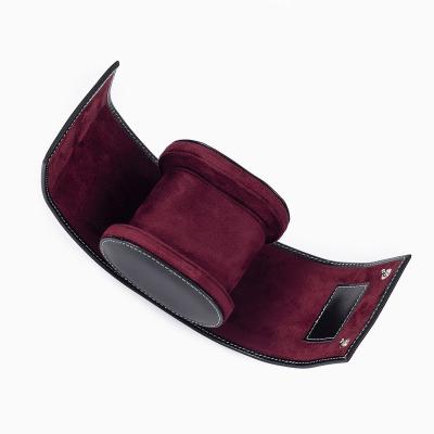 China Genuine leather/Superior velvet genuine leather travel watch roll case genuine leather black watch travel case 1 slot roll geniun leather luxury watch roll for sale