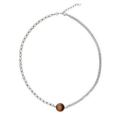 China TRENDY New Design Cutom Link Chain Simple Turquoise Bead Stainless Steel Necklace for sale