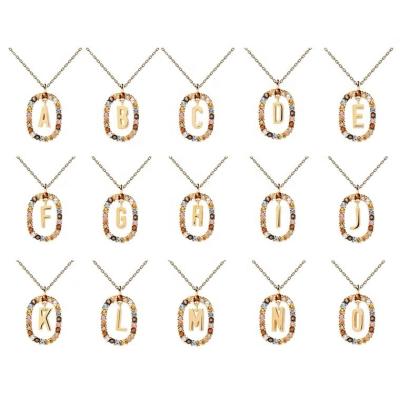 China Amazon FASHIONABLE Popular Spanish Alphabet Necklace Custom 925 Silver 18k Gold Color Gemstone Necklace Fashion Jewelry European St-n for sale