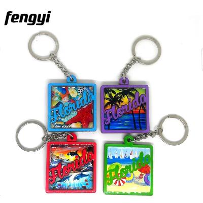 China Custom Epoxy Key Chain United States MDF Miami Florida Key Chain Souvenir Promotion Beach Souvenir Key Chain for sale