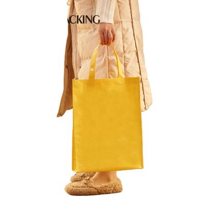 China Stock Yellow Nylon Portable Shopping Ready Handled BSCI ISO Sedex FAMA Wholesale Fashion Tote Bag for sale