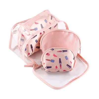 China BSCI ISO Sedex FAMA Recyclable Original Design Genuine 4 In Bag Custom Logo Clear Cosmetic Bag Set Makeup 1Travel for sale