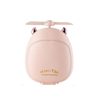 China 2020 New Design Car Mini Makeup Mirrors Portable Fan With LED Luminous Adjustment USB Mini Fan for sale