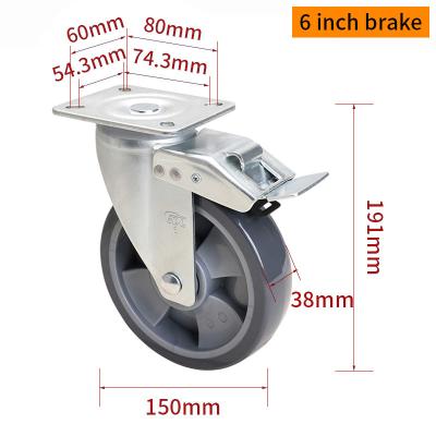 China EDL Medium Duty 6inch Caster TPU Plate by Rigid , Swivel and Brake Type 250kg for sale
