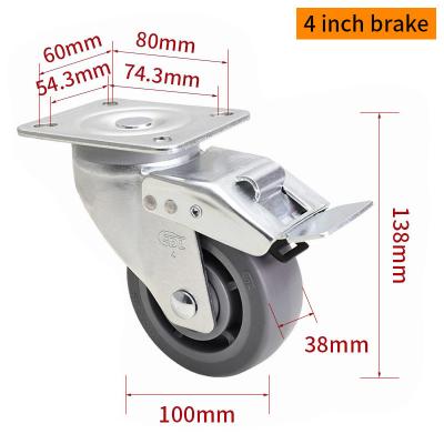 China EDL Medium Duty 4inch Caster TPE Plate by Rigid , Swivel and Brake Type 200kg for sale