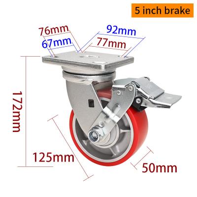 중국 125mm 5 캐스터 바퀴 중량 700kg 로드 플레이트 마운트 딱딱한 캐스터 바퀴 판매용