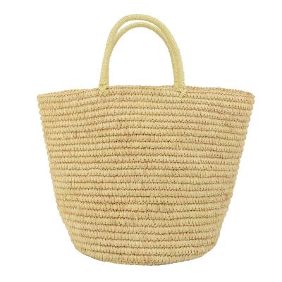 China Fashion Women's Natural Raffia Handmade Crochet Straw Basket Beach Bag For Designer Unlined Casual Tote Summer Handbag for sale