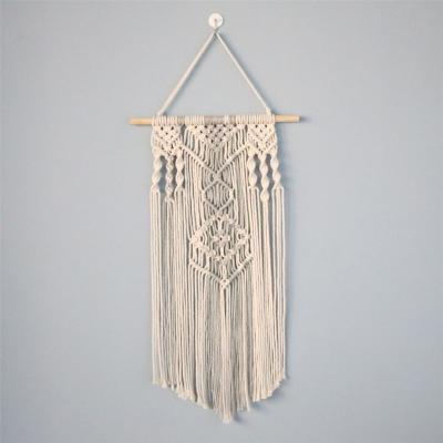 China Gray And White Tapestry Modern Retro Style Single Layer Blended Handwoven Tapestry Cotton Rope Wall Hanging With Tassel for sale