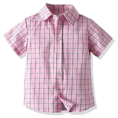 China Anti-wrinkle summer kids clothes 100% cotton short sleeve boy fashionable plaid shirt for sale