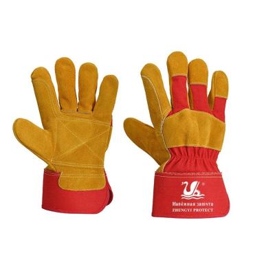 China Fire Proof Safety Hand Gloves Premium Full Palm Anti Brown Cut Cow Split Leather Garden Work Glove for sale