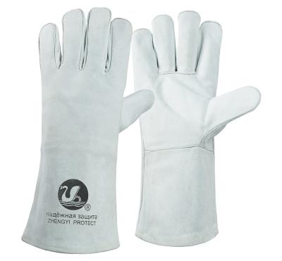 China Hot Sale Anti-smash Cow Split Leather Welding Gloves Heat Resistant BBQ Oven Animal Handling Glove With Safety Hand Soft Liner Gloves for sale