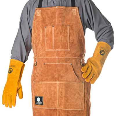 China AB Single Grade Welding Apron Brown Whip Safety Protection Leather Heavy Duty Extra Long Apron for sale