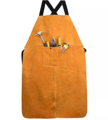 China Anti-smash Work Apron Bib Heat Resistant Flame Retardant Bib Leather BBQ Apron Flame Retardant Heavy Duty Welding Apron for sale
