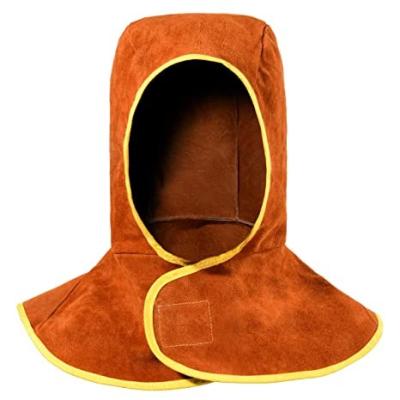 China Simple Hood Cow Split Leather Welding Welding Hats With Neck Shoulder Drape Welding Hat Helmet Heat Resistant Helmets for sale