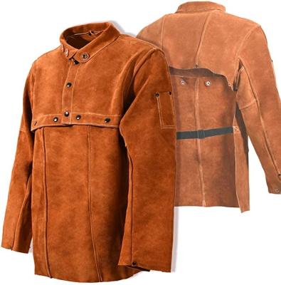 China Single Jacket Welding Cow Split Resistant Safety Suit Welding Apron Leather Welding Flame Retardant Coat For Men for sale