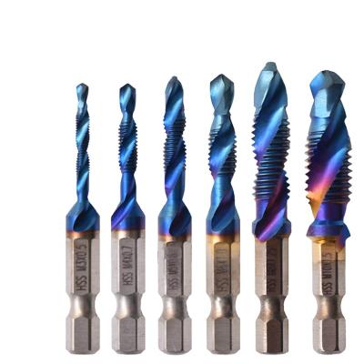 China Blue Machine Spiral Tap HSS Steel Drilling and Built-in Compound Hexagonal Twist Drill Tapping Machine Tap Drill Tool Leg for sale