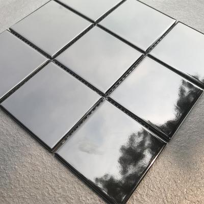 China 97x97mm black glazed ceramic mosaic tiles for swimming pool for sale