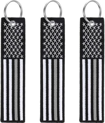 China 3D USA Brand Metal Ring Keychains Customized Embroidery Twill Fabric Keychain for sale