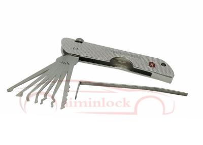 China Acero inoxidable plegable 7 en 1 Conjunto de recogida de cerraduras Herramientas de cerrajería (Plata) en venta