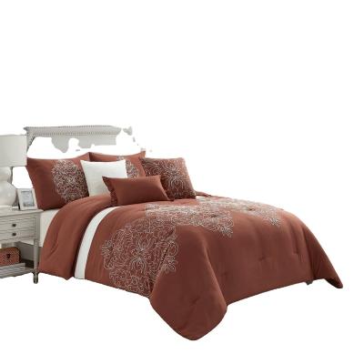 China Disposable 6pcs 250TC Luxury Delicate Cotton With Chain Stitch Embroidery Floral Comforter Set for sale