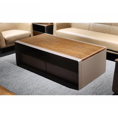 China Customized European Modern Wooden Long Coffee Table Set Living Room With Microfiber Leather for sale