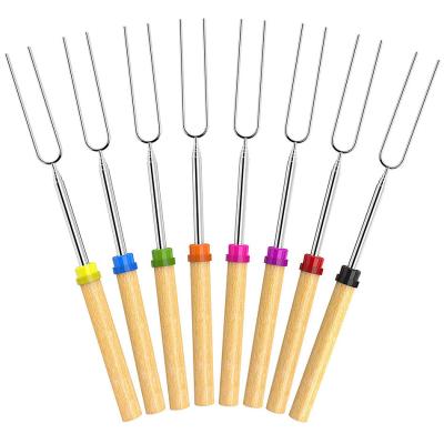 China BBQ Easily Cleaned 8 Piece Telescopic Barbecue Fork With Wooden Handle for sale