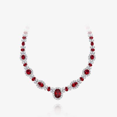 China CLASSIC unique luxury synthetic red ruby 925 silver necklace mother's day harga pasir pasir zircon jewelry designs for sale