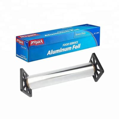 China Food Baking Heavy Duty Paper Aluminum Foil Roll With Sawtooth Cutter for sale