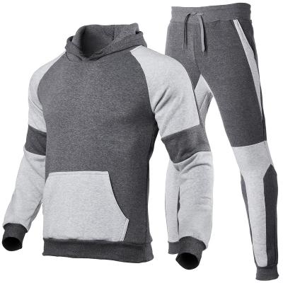 China Breathable Casual Men Sets Contrast Color Two Piece Spliced Hoodie And Pants Men Set Along for sale