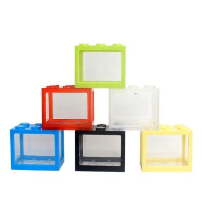 China Mini Small Desktop Color Aquarium Goldfish Block Creative Fish Tank Viable Transparent Acrylic Plastic Building Block Desktop for sale