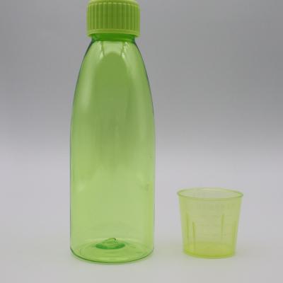 China Recyclable Plastic Liquid Medicine Bottles Pharmaceutical Medicine Bottle With Measuring Cup for sale