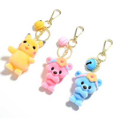 China Cute Push Doll Bear PVC 3D Key Chain Cartoon Schoolbag Decoration With Gold Key Bell Metal Hook Ring Car Ring Accessories Gifts for sale
