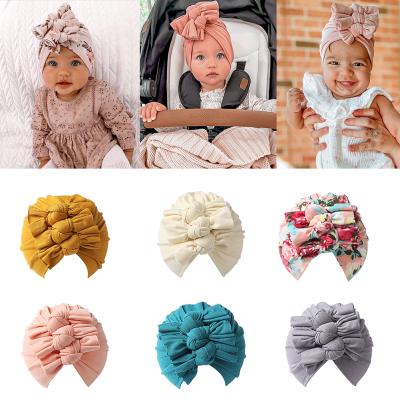 China Decorate New Arrival 3pcs Soft Hat Baby Turban Hat Cotton Large Bow Accessories Multi-colored Elastic Candy Bows for sale