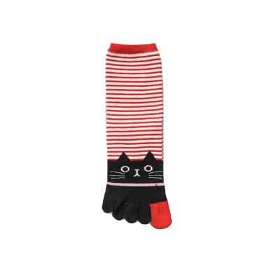 China Cotton China Manufacturing Cheap Wholesale Price Women's Medium Barrel Black Cat Toe Socks for sale