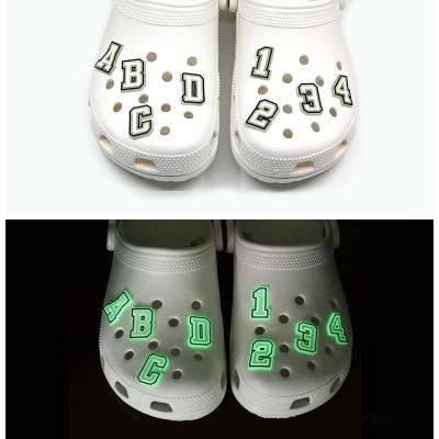 China Hamper Charm Alphabet Shoe Decoration PVC Charm LED Light Up Letter Shoe Charm Package for sale
