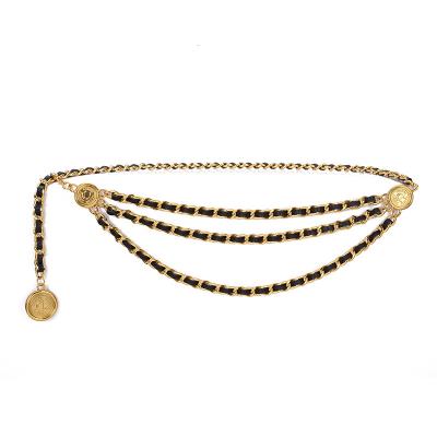 China Fashionable high quality alloy exaggerated metal adjustable multi-layer sexy waist chain belt for sale