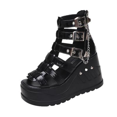 China Fashion Trend Dark Goth Ladies Chunky Logo Custom Platform Heeled Sandals Style Women Punk Gladiator Sandals for sale