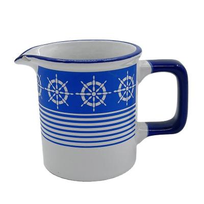 China Navy blue and white blue Microwavable style creamer coffee milk jug creamer jug ceramic serving jug with handle for kitchen for sale