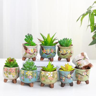 China Mini Beautiful Color Basin Flower Pots Korean Ceramic Hand Painted Succulent Plant Pots Traditional Gardening Flower Pot Style Green Potted Planter for sale