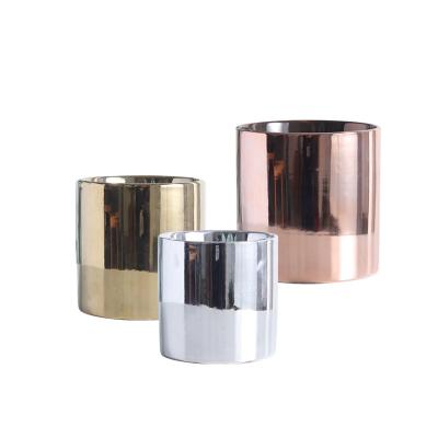 China Wholesale Nordic Vintage Flower Arrangement Electroplating Gold Silver To Round Flower Vase Ceramic Plant Pots Electroplate Planter Pots for sale