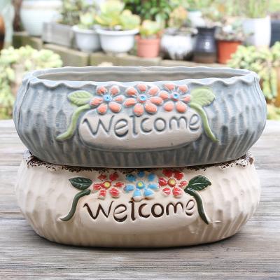 China Large Outdoor Potted Planter Garden Pot Plant Flowerpot Potted Office Wholesale Succulent Hand Painted Ceramic Traditional Desktop for sale