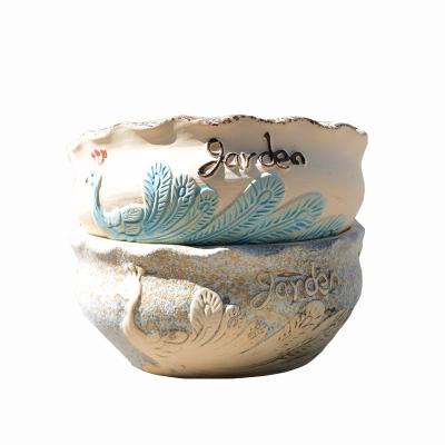 China Hot Sale Traditional Porcelain Succulent Ceramic Planter Large Diameter Plant Pot Desktop Flower Pots For Large Planters Outdoor for sale