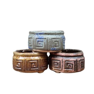 China New large pottery retro flower pot ceramic flower pot plant desktop basin creative decorative planter wholesale traditional garden succulent for sale