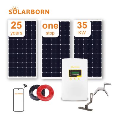 China Solarborn Home Best Quality 35kw On Grid Controller Inverter Panel Rack Home Power Price Solar Energy System for sale
