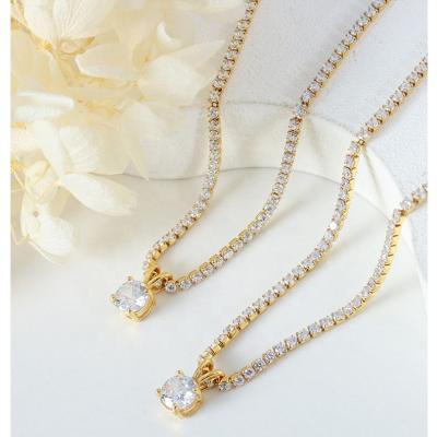 China Luxury Shining Lead Free Nickel Free Zircon Necklace Stainless Steel Tennis Chain for sale