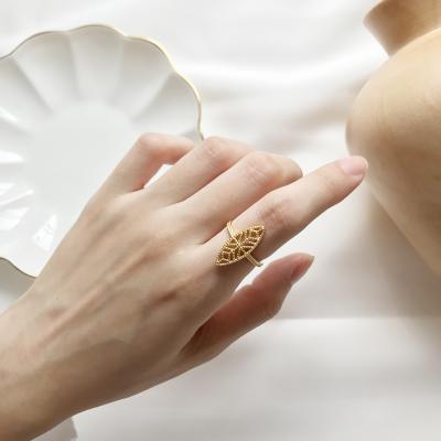 China 925 Sterling Silver Olive Shape Rings 18K FASHIONABLE Tasty Gold Plated Open Ring for sale