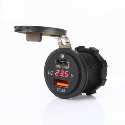 China Waterproof Long Life DC LED Digital Voltmeter 12V Palladium Type C QC3.0 Exquisite Design 12V Car USB Outlet Boat Motorcycle Charger Socket 24V for sale