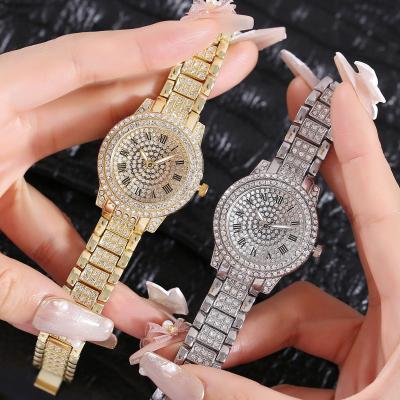 China Fashion Women Bling Steel Band Watch Non-Specific Gold Inlaid Rhinestone Quartz Wrist Watch Luxury Birthday Gifts for sale